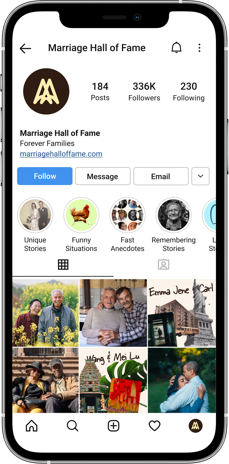 Phone showing Instagram page.